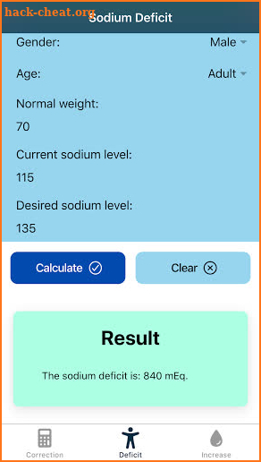 Hyponatremia Calculator: Sodium Correction Rate screenshot
