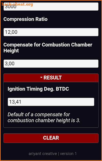 Ignition Timing at Maximum Power Calculator screenshot