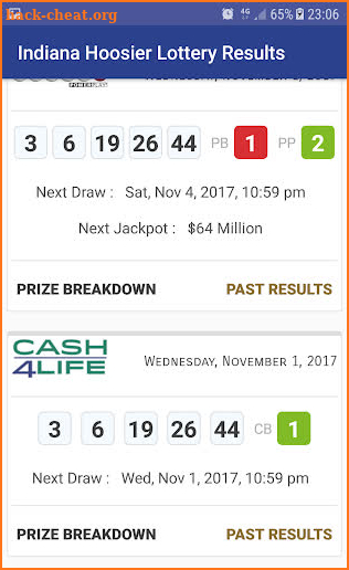IN Lottery Results screenshot