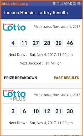 IN Lottery Results screenshot