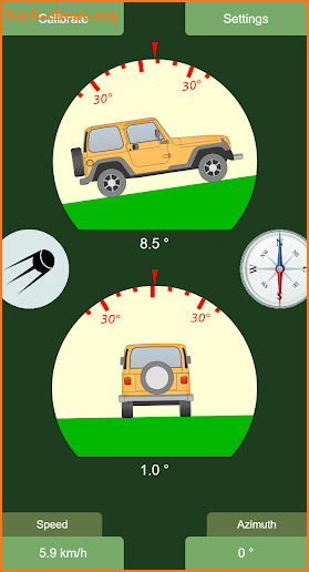 Inclinometer, speedometer travel tools light screenshot