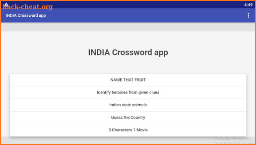 INDIA crossword App screenshot