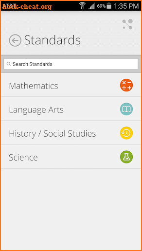 Indiana Academic Standards screenshot