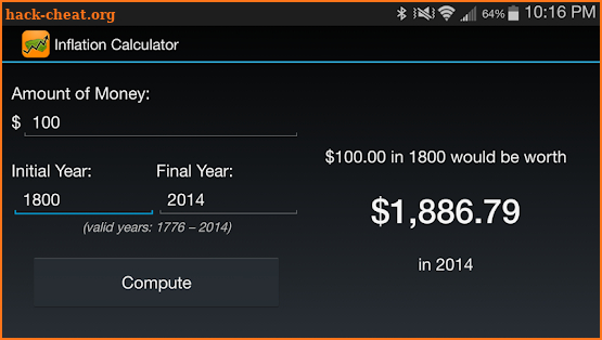 Inflation Calculator 1776-now screenshot