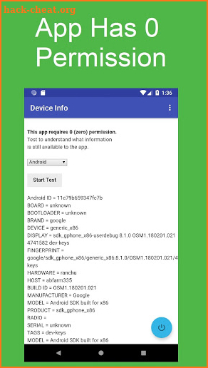 Information Capabilities of a Zero Permission App screenshot