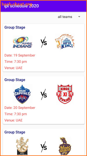 IPL 2020 - full schedule ipl 2020 UAE screenshot