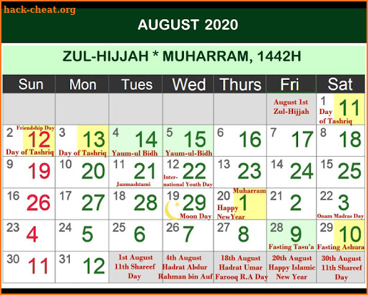 Islamic Hijri Calendar 2020 screenshot