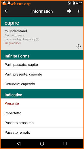 Italian Verbs & Conjugation - VerbForms Italiano screenshot