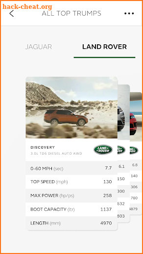Jaguar Land Rover Top Trumps screenshot