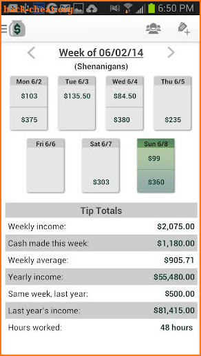 Just The Tips Free tip tracker screenshot
