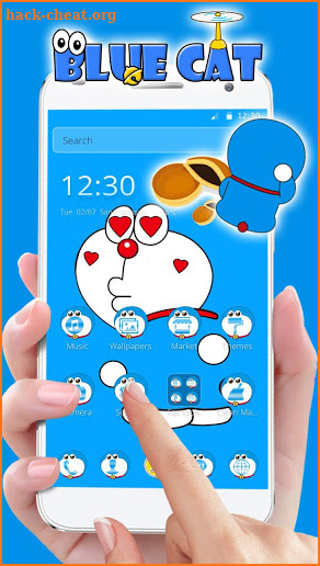 Kawaii Blue Cute Cat Cartoon Wallpaper Theme screenshot