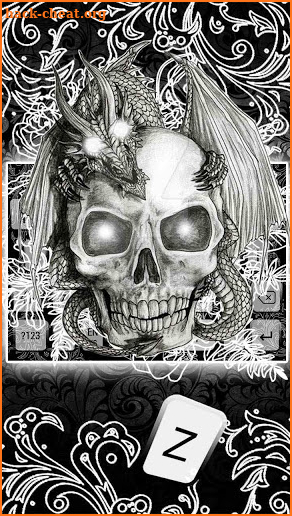 Keyboard black white dragon and skull screenshot