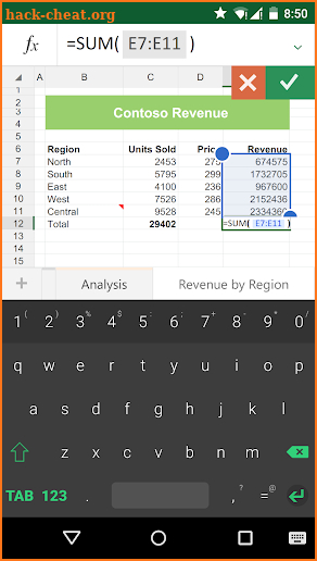 Keyboard for Excel screenshot