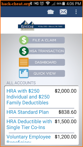 Keystone Flex Admin Benefits. screenshot