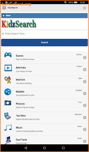 KidzSearch Safe Search Engine screenshot