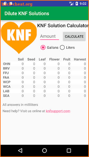 KNF Solution Calculator screenshot