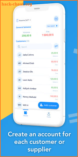 Konnash: Customers Credit ledger screenshot