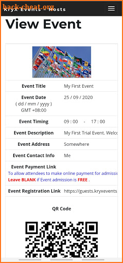 KryX Events - Create Your Own Events Registration screenshot