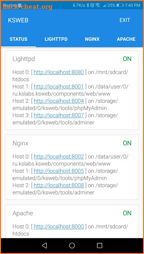 KSWEB: server + PHP + MySQL screenshot