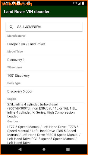 Land Rover VIN Decoder screenshot