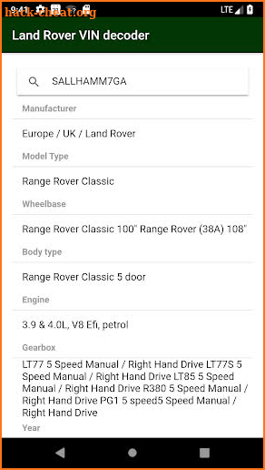 Land Rover VIN Decoder screenshot