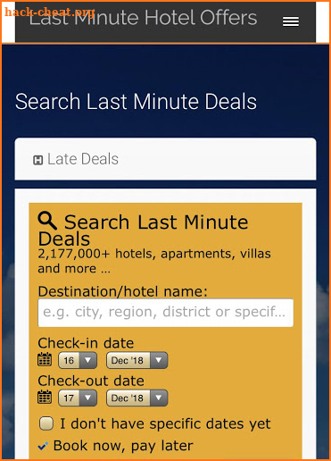 Last Minute Hotel Offers - Late Hotel, Motel Deals screenshot
