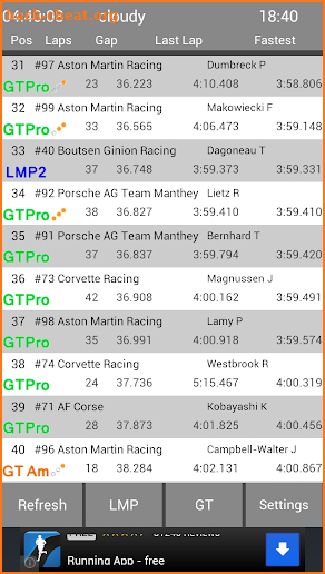Le Mans & WEC Live Timing screenshot
