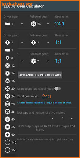 LEGO® Gear Calculator screenshot