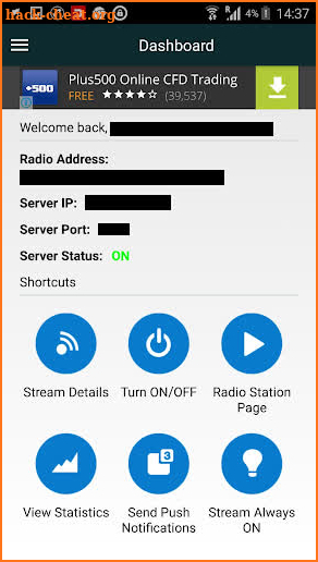 Listen2MyRadio Control Panel screenshot