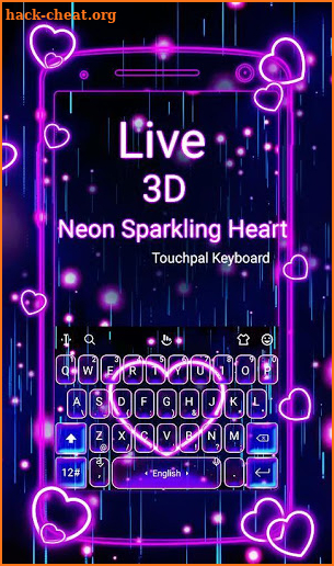 Live 3D Neon Sparkling Heart Keyboard Theme screenshot