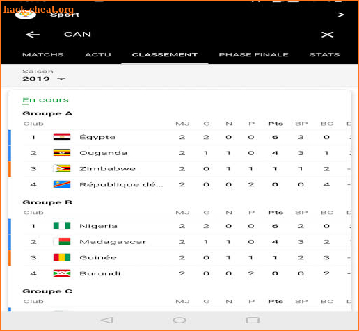 Live & scores African Cup 2019 screenshot