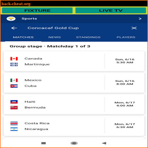 LIVE CONCACAF 2019 GOLD CUP screenshot