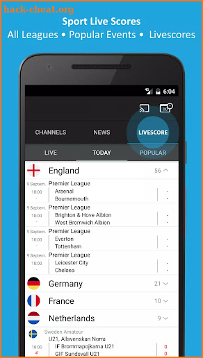 Live football tv app screenshot