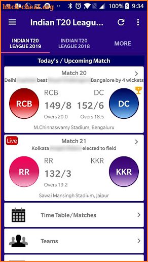 Live Indian T20 League 2019 Schedule Result Score screenshot
