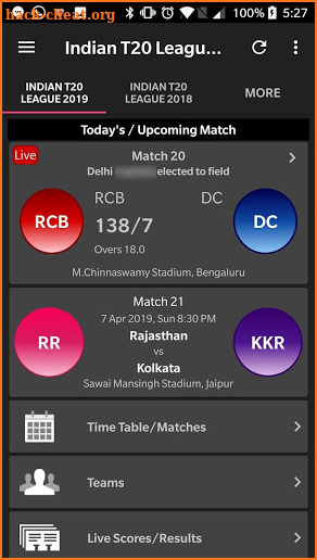 Live Indian T20 League 2019 Schedule Result Score screenshot