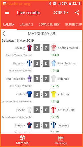 Live Scores for La Liga Santander 2019/2020 screenshot