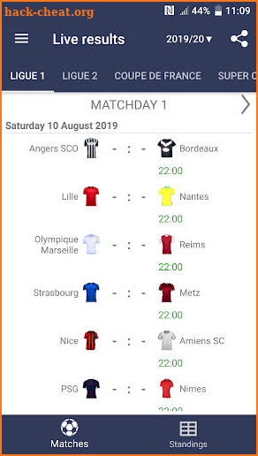Live Scores for Ligue 1 France 2021/2022 screenshot