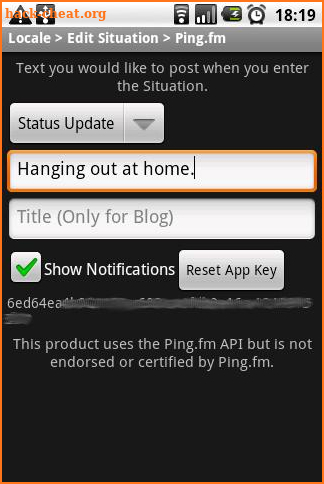 Locale Ping.fm Plug-In Pro screenshot