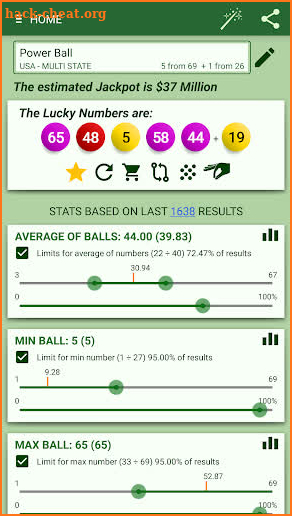 Lottery generator based on statistics of results screenshot