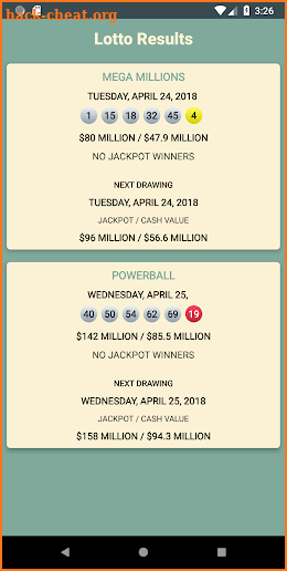 Lottery Results screenshot