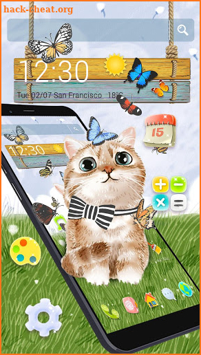 Lovely Cat Chasing Butterflies Theme screenshot