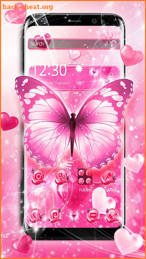 Lovely Pink Butterfly Heart Theme screenshot