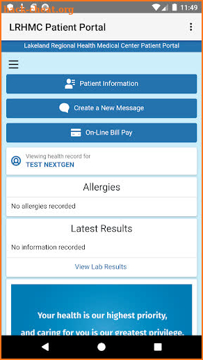 LRHMC Patient Portal screenshot