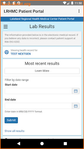 LRHMC Patient Portal screenshot