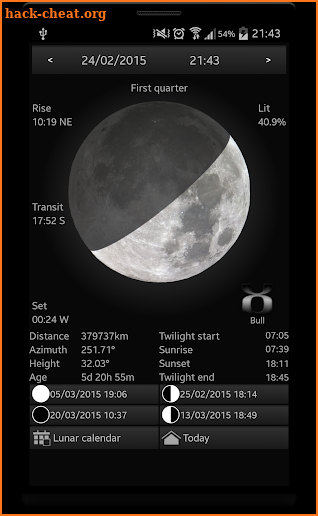 Lunafaqt sun and moon info screenshot