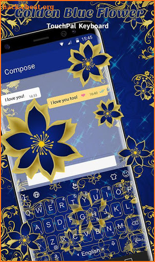 Luxury Rose Golden Blue Flower Keyboard Theme screenshot