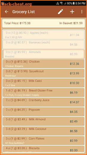 Make A List grocery list screenshot