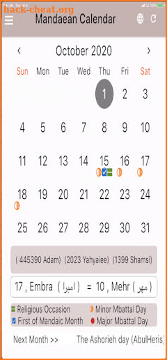Mandaean Calendar / Melvashe screenshot