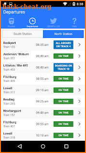 MBTA Commuter Rail Tracker screenshot