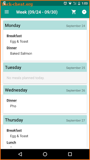 Meals By The Day: Weekly Meal Planner screenshot